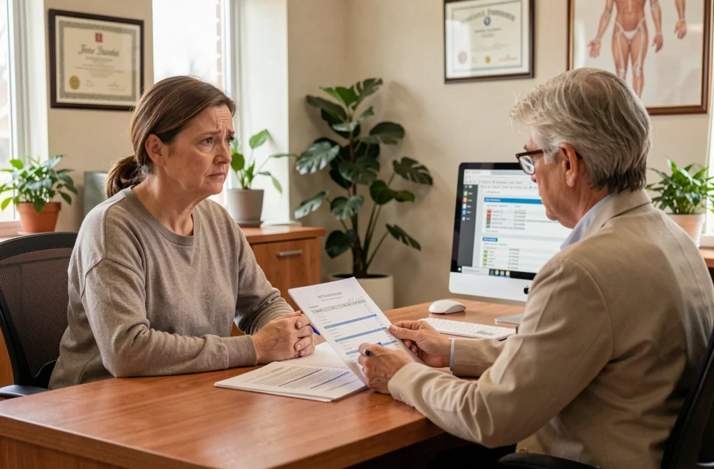 Consultation médicale pour expliquer des transaminases élevées SGPT ASAT ALAT à une patiente